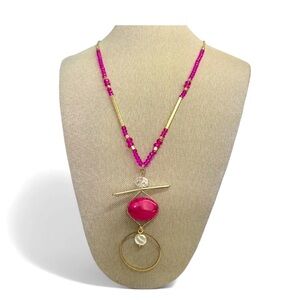 Elegant Pink and Gold Necklace 30”